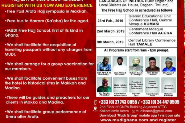 2nd MUDI FREE HAJJ SCHOOL TO HOLD ON SATURDAY IN ACCRA